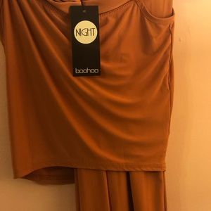 Orange Boohoo Olivia Slinky Off The Shoulder Top & Bottom Set